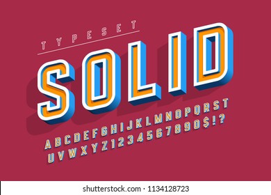 Condensed bold 3d display font, alphabet, letters and numbers. Swatch color control