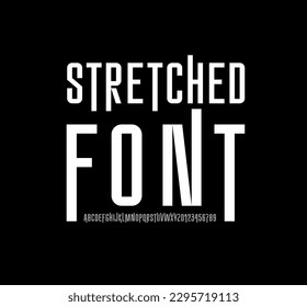 Condensed bold font, narrow alphabet, stretched letters and numbers, vector illustration 10EPS