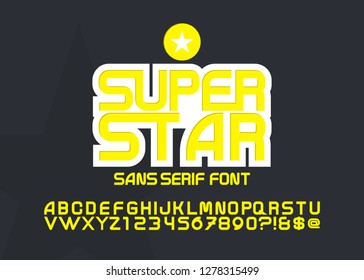 Condensed bold retro sans serif typeface. Vector typefaces, uppercase alphabet with letters and numbers, font, typography. Original alphabet.
