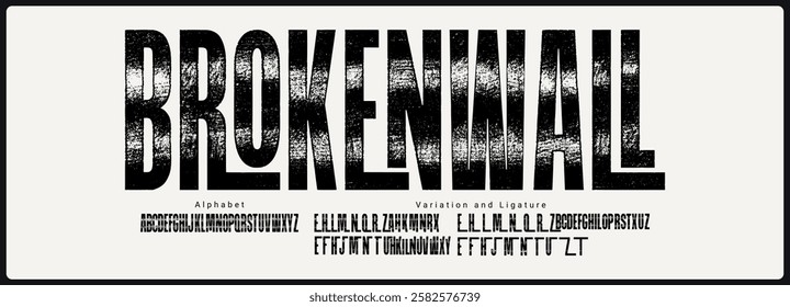 Condensed bold vector font with texture	and rough. alphabet with unique variation and ligature