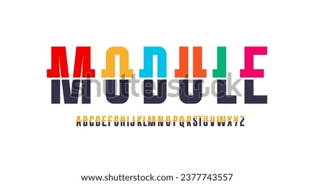 Condensed branding font, high geometric modular alphabet, cropped uppercase Latin letters and numbers, vector illustration 10EPS