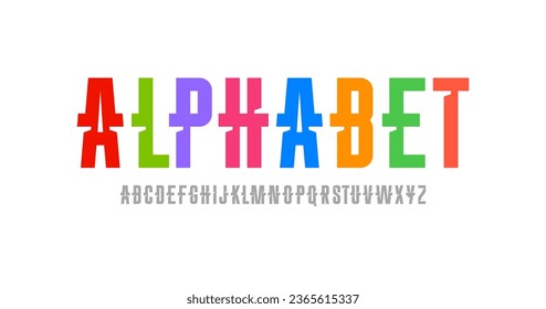 Zusammengefasste, helle Schrift, hochgeometrisches, modulares Alphabet, trendige, moderne Schnittbuchstaben und -ziffern, Vektorgrafik 10EPS
