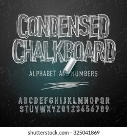 Condensed chalk alphabet letters and numbers, vector illustration.