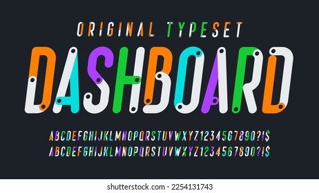 Condensed colorful alphabet design, original style, trendy characters set. Vector illustration. 7 degree skew 