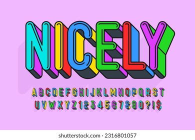 Condensed colorful alphabet design, retro style, trendy characters set. Vector illustration.