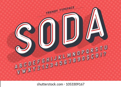 Condensed display font popart design, alphabet, letters and numbers. Swatch color control