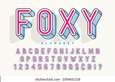 Condensed display font popart design, alphabet, letters and numbers. Swatch color control