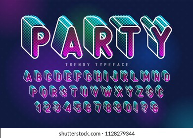 Condensed Display Font Popart Design, Alphabet, Letters And Numbers. Swatch Color Control