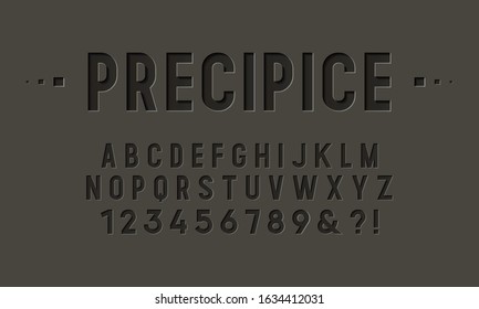 Condensed Font With The Effect Of Cut Paper, Engraving, And Embossing. Vector Illustration.
