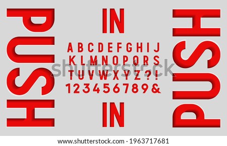 Condensed font with the effect of cut paper, engraving, and embossing. Vector illustration.