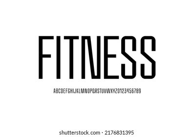 Condensed font, narrow alphabet, modern letters and numbers, for your designs: logo, movie banner, cinema poster, header, title, vector illustration 10EPS