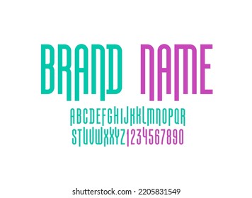 Condensed font, narrow alphabet, modern letters and numbers, for your designs: logo, movie banner, cinema poster, header, title, vector illustration 10EPS