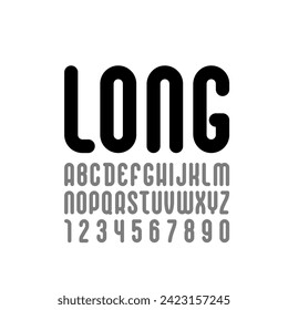 Condensed font, trendy black bold rounded alphabet, bold letters and numbers.