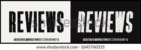 Condensed grunge vector font. Alphabet with uppercase and number. 