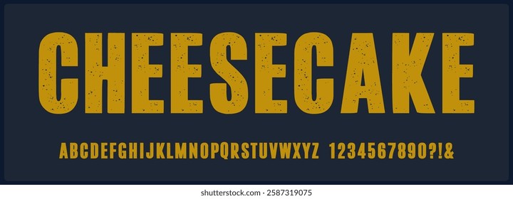 Condensed grunge vector font with texture. Alphabet font with uppercase and number