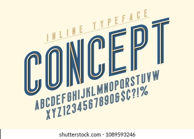 Condensed inline Horizont font, typeface, alphabet. Original typeset for poster design, title, logo. Vector illustration