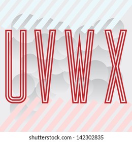 Condensed Lines Letters U V W X.Vintage alphabet.
