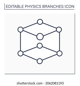 Condensed matter physics line icon. Research macroscopic and microscopic physical properties of matter.Substances in solid state. Physical branches concept.Isolated vector illustration.Editable stroke