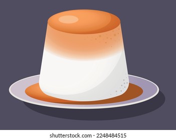 Condensed milk based flan pudding vector icon with caramel topping.