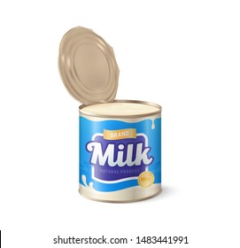 Condensed milk. Condensed milk can. 3D vector illustration on white background