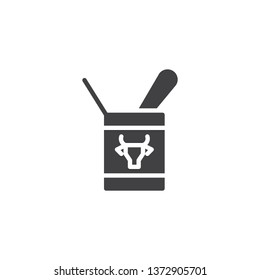 Condensed milk can and spoon vector icon. filled flat sign for mobile concept and web design. Sweet milk dessert glyph icon. Dairy products symbol, logo illustration. Pixel perfect vector 