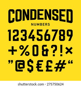 Condensed Numbers, Industrial Bold Style Font. Vector.