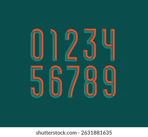 Condensed numbers with striped line, 3d numerals set, vector illustration 10EPS