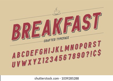 Condensed retro display font design, alphabet, character set, typeface, typography, letters and numbers. Swatch color control.