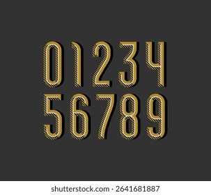 Condensed retro numbers with striped line, old numerals set, vector illustration 10EPS
