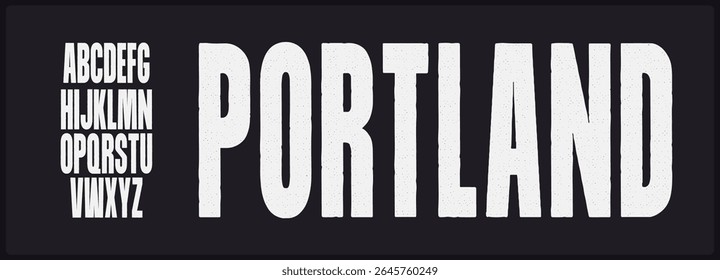 Condensed rough sans serif vector font with texture.