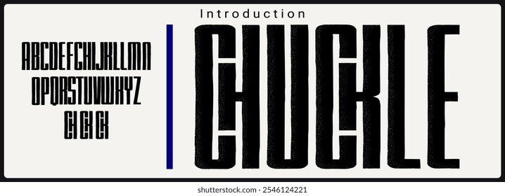 Tipo de sanserif grosso condensado.  Fonte vetorial alfabética com textura granulada.