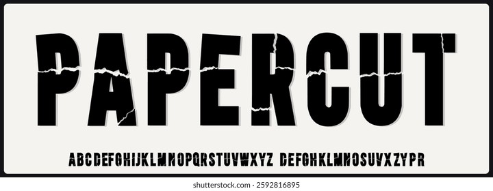 Condensed rough vector font. Uppercase alphabet with variation, paper shredding typography   