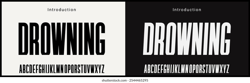 Schrift mit kondensierter serifenloser Schrift. Alphabet-Vektorschriftart mit minimalistischer Typografie.
