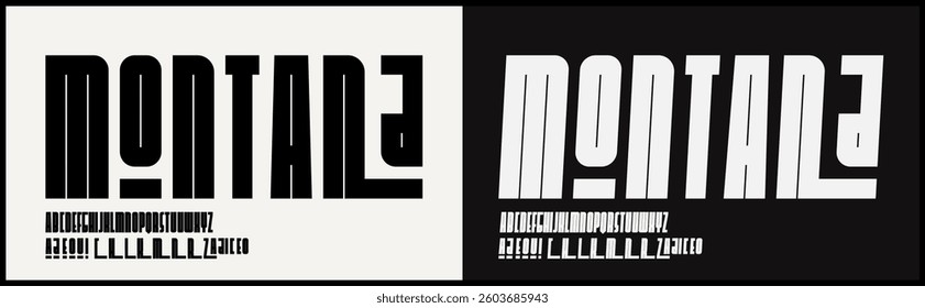 Condensed sans serif vector font. Alphabet with unique variation and minimalist uppercase.