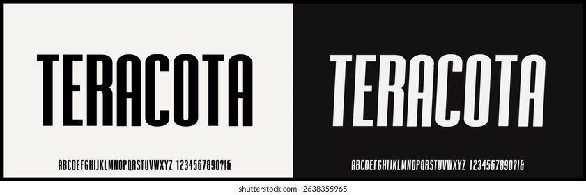 Condensed sans serif vector font. Modern and elegant with uppercase alphabet.	