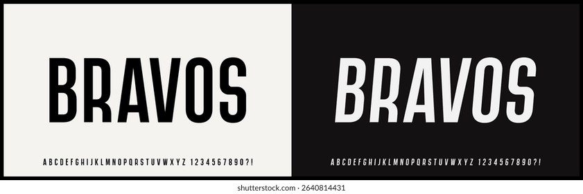 Condensed sans serif vector font. Alphabet with uppercase and number
