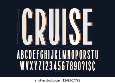 Condensed simple display font design, alphabet, typeface, letters and numbers, typography