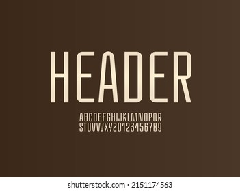 Condensed thin font, narrow alphabet, modern letters A-Z and numerals 0-9, vector 10EPS