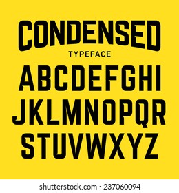 Condensed typeface, industrial bold style font. Vector.