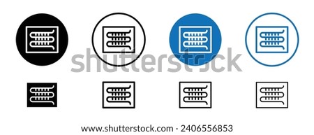 Condenser coil line icon set. Car air conditioner copper coil line illustration. Fridge evaporator line sign in black and blue color. 商業照片 © 