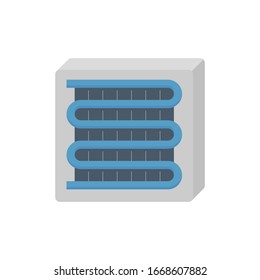 Condenser coil vector icon consist of copper or aluminium tube, fin for hold refrigerant, gas pressure in air compressor unit. Part of ductless split system, heating ventilation, air conditioning hvac