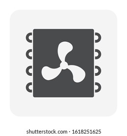 Condenser coil vector icon. Copper or aluminium tubes, fan for hold refrigerant, gas pressure in air compressor unit part of ductless mini split system of heating ventilation, air conditioning HVAC.