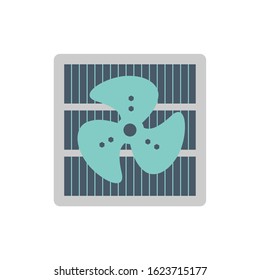 Condenser coil vector icon. Copper or aluminium tubes, fan for hold refrigerant, gas pressure in air compressor unit part of ductless mini split system of heating ventilation, air conditioning HVAC.