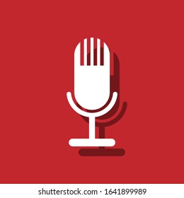 condenser microphone red backgorund vector icon, music vector icon