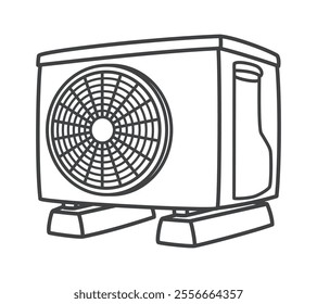 Condenser unit of the air conditioner. Home appliances. Vector illustration.