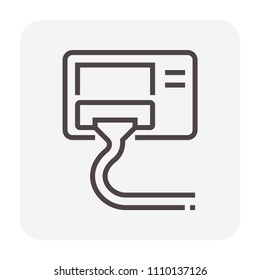 Condenser unit cleaning icon, outdoor part of air conditioning HVAC system. Vacuum cleaner removes dust from heat coil for airflow, cooling, heat ventilation, efficiency and energy savings. 64x64 px.