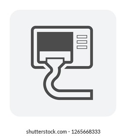 Condenser unit cleaning icon, outdoor part of air conditioning HVAC system. Vacuum cleaner removes dust from heat coil for airflow, cooling, heat ventilation, efficiency and energy savings.