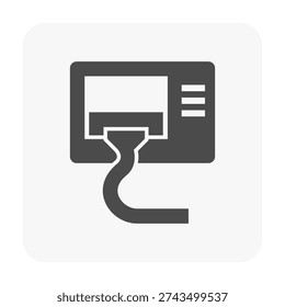 Condenser unit cleaning icon, outdoor part of air conditioning HVAC system. Vacuum cleaner removes dust from heat coil for airflow, cooling, heat ventilation, efficiency and energy savings.
