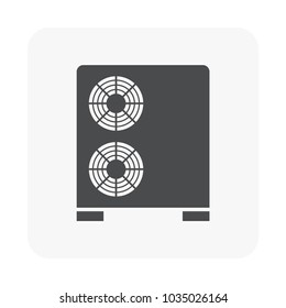Condenser unit or compressor vector icon. Outside part of air conditioner (AC) or air conditioning HVAC system. Temperature control technology to heat ventilation by fan for cooling home or building.