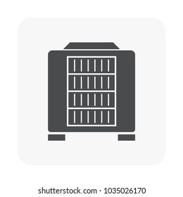 Condenser unit or compressor vector icon. Outside part of air conditioner (AC) or air conditioning HVAC system. Temperature control technology to heat ventilation by fan for cooling home or building.